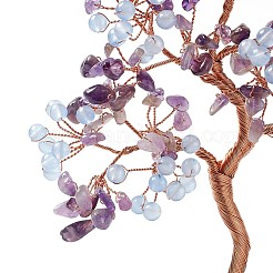 Amatista natural y decoración de exhibición de árbol de jade teñido&nbsp;DJEW-G027-06RG-04