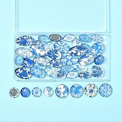 40 шт. 2 стиля цветочных украшений стеклянные овальные плоские кабошоны GGLA-FS0001-10