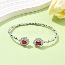 Овальные латунные браслеты-манжеты и кольца с микропаве из кубических цирконий для женщин SJEW-R002-03P-02