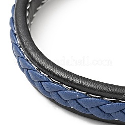 Armband aus geflochtener Flachkordel aus Rindsleder mit Magnetverschlüssen aus Edelstahl 304&nbsp;BJEW-H552-01P-04