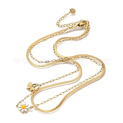 Ионное покрытие (ip) 304 нержавеющая сталь эмаль двухслойные ожерелья с подвесками в виде цветов и пчел для женщин NJEW-F328-19G-04