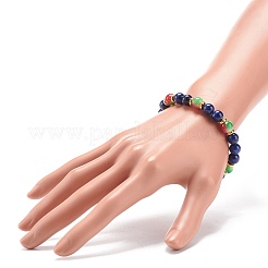 Braccialetto elasticizzato con perline rotonde in resina e pietre preziose da donna&nbsp;BJEW-JB08665
