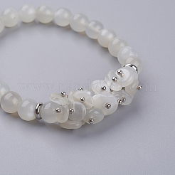 Bracciali elastici con perline in pietra di luna bianca naturale&nbsp;BJEW-JB03553-03