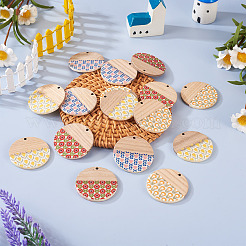 16 шт. подвески из смолы и дерева с двухцветной печатью WOOD-BT0001-13