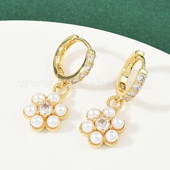 Латунные микро проложить серьги обруча кубического циркония EJEW-S277-13G