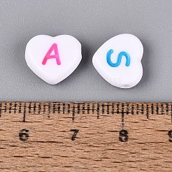 不透明なアクリルエナメルビーズ  文字模様のハート  ミックスカラー  10.5x11.5x3.5~4.5mm  穴：1.8mm  約1445個/500g&nbsp;SACR-Q001-16A-B01