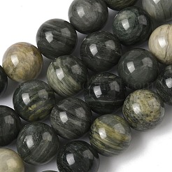 Нити из бусин рутилированного кварца с натуральным зеленым кроличьим мехом&nbsp;G-F818-A04-14mm