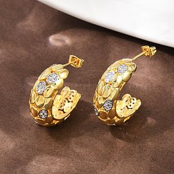 Серьги-гвоздики в форме буквы С из латуни с микропаве из кубических цирконий EJEW-L275-08G