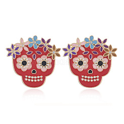 Серьги-гвоздики с эмалированным сплавом и черепом в стиле Хэллоуина&nbsp;RR3201-2