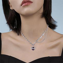 Coeur rouge zircone collier réglable chaîne pierres précieuses pendentif collier mode solitaire amour éternité cristaux tour de cou breloques bijoux cadeau pour les femmes fête des mères anniversaire noël&nbsp;JN1098A