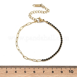 Bracelets pour femmes en acier inoxydable 304 avec chaîne trombone et chaîne à strass.&nbsp;BJEW-D456-06G-02