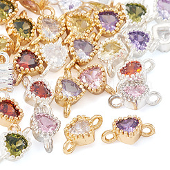 28 Stück 14 Farben Messing Pavé Zirkonia Herz Glieder Verbinder Charms&nbsp;KK-TA0003-46