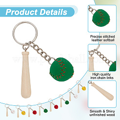 12 шт. 4 цвета мини-бейсбольная подвеска из искусственной кожи с деревянной бейсбольной битой&nbsp;DIY-OC0011-25