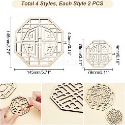 8 posavasos de madera tallada con forma octogonal de 4 estilos&nbsp;WOOD-FH0001-97