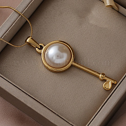 Женские ожерелья с подвеской-ключом из нержавеющей стали 304 с белым искусственным жемчугом&nbsp;OM7731