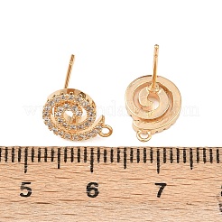 Фурнитура для сережек-гвоздиков в форме спирали с микропаве из прозрачного кубического циркония из латуни&nbsp;KK-Z133-02G-01