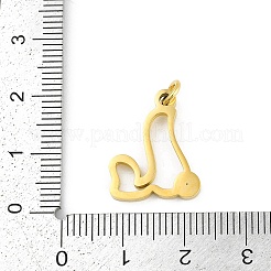 304ステンレスペンダント  キュービックジルコニア付き  丸カン付き文字チャーム  18KGP本金メッキ  文字l  18.5x15x2mm  穴：3mm&nbsp;STAS-R137-01G-L