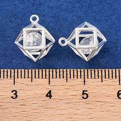 真鍮製チャーム  ガラスと  鉛フリー＆カドミウムフリー  ポリゴン  925銀メッキ  11.5x11.5mm  穴：1mm&nbsp;KK-U024-10D-S