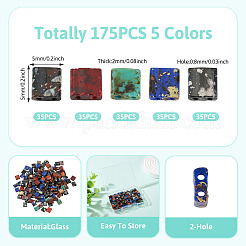 175 Stück 5 Farben 2-Loch undurchsichtiges Glas Saatperlen&nbsp;SEED-PJ0001-04A