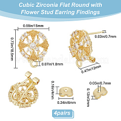 4 пара сережек-гвоздиков с микропаве из латуни и кубическим цирконием в виде цветка KK-BBC0008-01