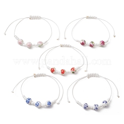 Bracelets ajustables faits main en perles de porcelaine imprimées de fleurs&nbsp;BJEW-JB13580