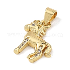 真鍮マイクロパヴェクリアキュービックジルコニアペンダント  馬のチャーム  ゴールドカラー  16x14x2mm  穴：4x3.2mm&nbsp;KK-C265-01C-G