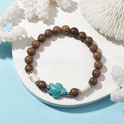 2 pièces 2 couleurs tortue de plage bracelets turquoise synthétiques&nbsp;BJEW-JB10303