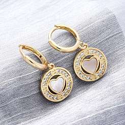 Серьги-кольца в форме сердца с плоскими круглыми латунными микрокристаллами из прозрачного кубического циркония KK-D363-11A-G