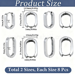 8ペア2色304ステンレススチールハギーフープピアス  オーバル  ステンレス鋼色  17~21.5x12~12.5x3mm  ピン：1mm  4ペア/スタイル&nbsp;STAS-SC0021-28P