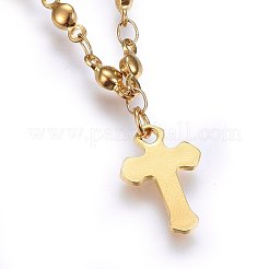 304ステンレススチールチャームブレスレット  カニカン付き  クロス  ゴールドカラー  8-1/4インチ（21cm）  3mm&nbsp;BJEW-H579-05G