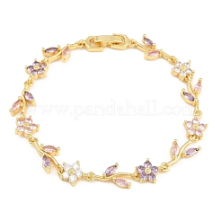 Bracciali a catena con maglie a fiore in ottone e pavé di zirconi cubici per donna&nbsp;KK-CBA68DA-14G-07