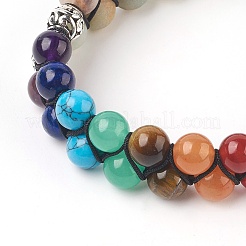 Pulseras de cuentas trenzadas de amazonita de flores naturales de chakra&nbsp;BJEW-O164-A08