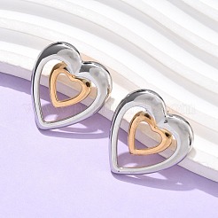 Двухцветные серьги-гвоздики в форме сердца из нержавеющей стали 304 EJEW-C142-14PG