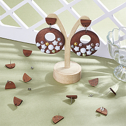 20 пара полукруглых сережек-гвоздиков из орехового дерева WOOD-UN0001-02