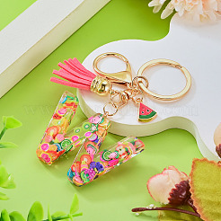 Porte-clés en résine avec lettres sur le thème des fruits&nbsp;KEYC-TAC0033-02W