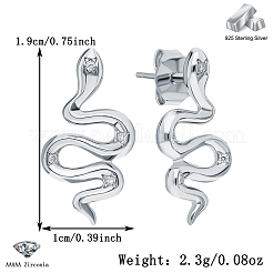 S925 серьги-гвоздики в форме змеи из стерлингового серебра с прозрачным кубическим цирконием QQ4809