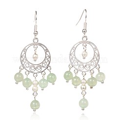 Плоские круглые тибетские сплава типа природных драгоценных камней люстра серьги EJEW-JE01883