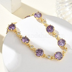 Pulseras de eslabones de latón con micro pavé de circonitas cúbicas para mujer&nbsp;BJEW-A172-01G