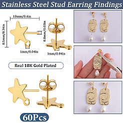 60 pièce de boucles d'oreilles à tige en acier inoxydable 304&nbsp;STAS-SC0021-31G