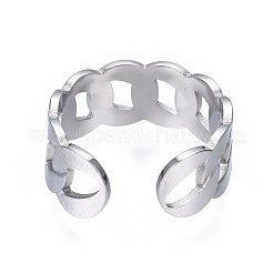 変色しない304ステンレススチールカーブチェーンオープンカフリング  女性のための分厚い中空リング  ステンレス鋼色  usサイズ7 3/4(17.9mm)&nbsp;RJEW-T023-41P
