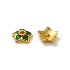 合金エナメルビーズキャップ  鉛フリー＆カドミウムフリー  マルチ花弁花  グリーン  8x2.5mm  穴：1.4mm&nbsp;X-FIND-G074-02G
