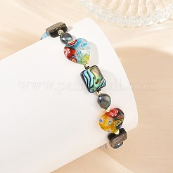 Handgefertigte Millefiori-Armbänder aus Bunte Malerei-Herz&nbsp;BJEW-JB14296