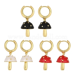 Серьги-кольца с грибовидной эмалью из латуни EJEW-Z115-07G