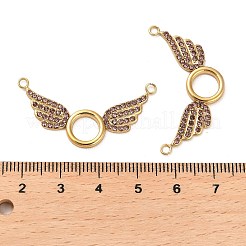 304 ステンレススチール パヴェ ローズ ラインストーン コネクター チャーム  翼のリンクが付いたリング  14KGP本金メッキ  18x36.5x1.5mm  穴：1.8mm&nbsp;STAS-L022-050G-01
