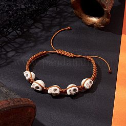 Verstellbare Halloween-Totenkopf-Armbänder aus geflochtenen synthetischen türkisfarbenen Perlen für Frauen und Männer&nbsp;BJEW-JB10655