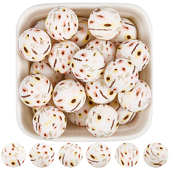 30 шт. круглые силиконовые бусины с принтом в виде подсолнуха&nbsp;SIL-SC0002-84E