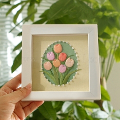 初心者向け DIY 花柄フォトフレーム刺繍キット  プリントコットン生地を含む  刺繍糸と針  プラスチック刺繡フープ  ライトカーキ  155x155mm&nbsp;PW-WG0A42E-02