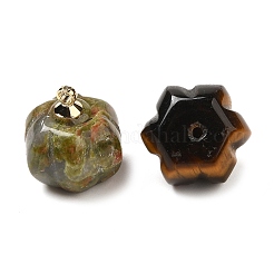 Подвески-тыквы из натуральных и синтетических драгоценных камней с золотистыми латунными дужками G-C158-06G