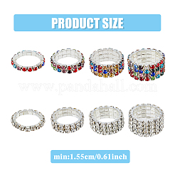 8 шт. 8 стиля стразы теннисные цепочки растягивающиеся кольца набор для женщин RJEW-FI0001-02
