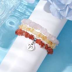 3 pz 3 stili di braccialetti elastici in quarzo rosa naturale e citrino e agata rossa&nbsp;BJEW-JB11076-03